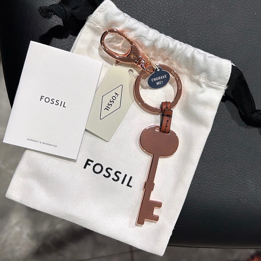 Fossil Rose Gold Key Shaped Keychain with Dust Bag - NWT!!